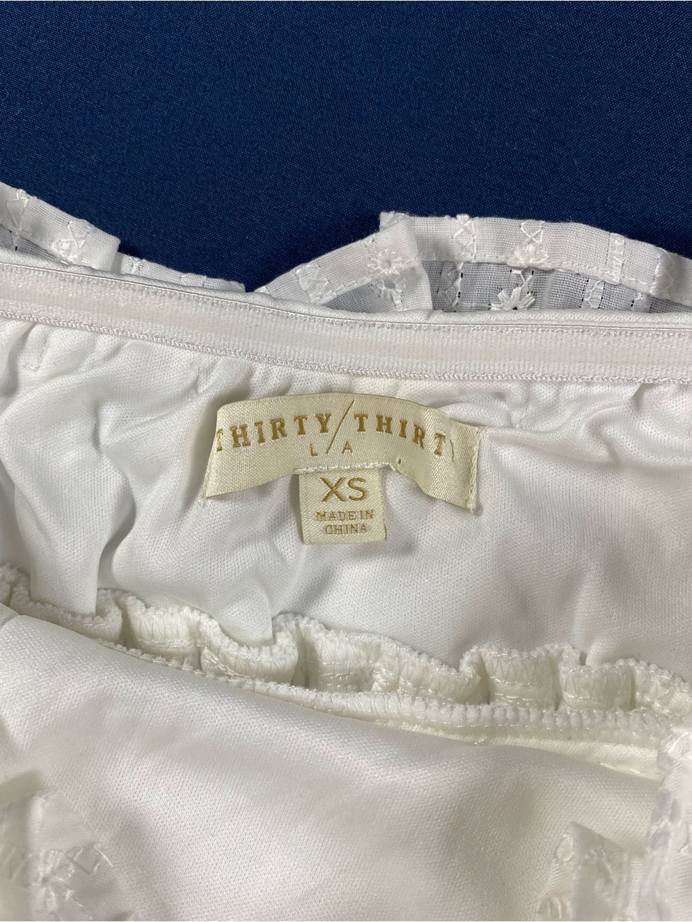Thirty Thirty White Eyelet Strapless Peplum Top Ruffle Tube Blouse Size XS - Picture 5 of 7